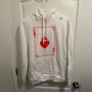 White Hoodie with Red Queen of Hearts Design - Unisex Size Large
